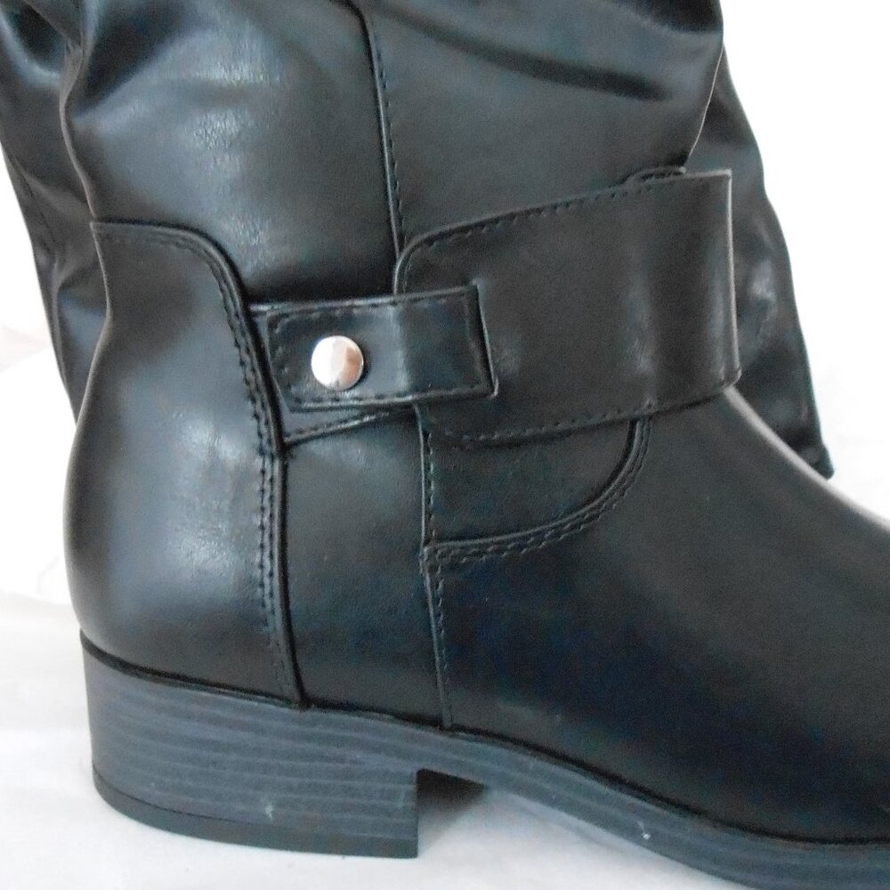 Black Knee-High Women's Buckle Riding Boots with Chunky Heels-Size 8-NWOT - Picture 4 of 9